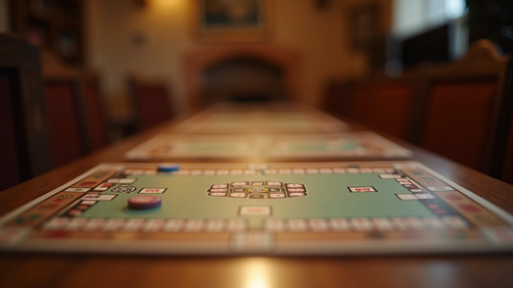 Strategy board game fully set up with pieces and cards arranged for multiplayer gameplay